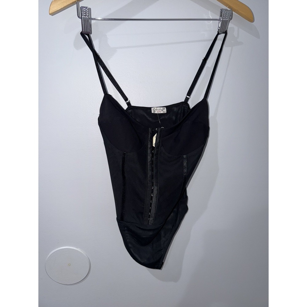 New Free People Intimately FP Night Rhythm Corset Bodysuit Black Size Small $48